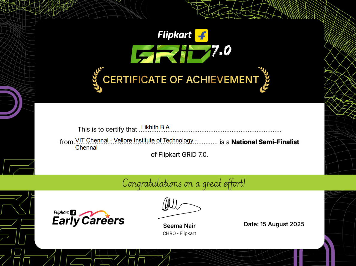 Flipkart GRiD 7.0 National Semi-Finalist